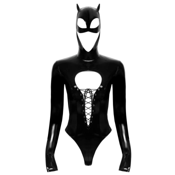 Black Level - Czarne Body Sznurowane Z Maską Z Uszami Czarne XL