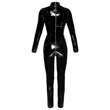 Black Level - Czarny Długi Vinylowy Kombinezon Z Zamkiem W Kroku XL
