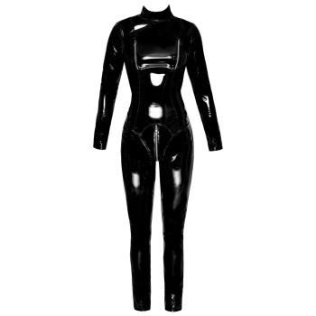 Black Level - Czarny Długi Vinylowy Kombinezon Z Zamkiem W Kroku 2XL
