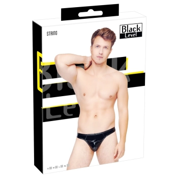 Black Level - Męskie Stringi Z Czarnym Połyskiem S