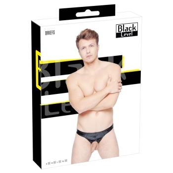 Black Level - Męskie Slipy Z Czarnym Połyskiem Z Otworem Na Penisa XL