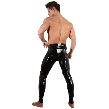 LATE X - Obcisłe Lateksowe Legginsy Z Zamkiem W Kroczu Czarne 2XL