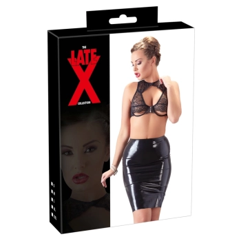 LATE X - Taliowana Lateksowa Mini Spódnica Czarna XL