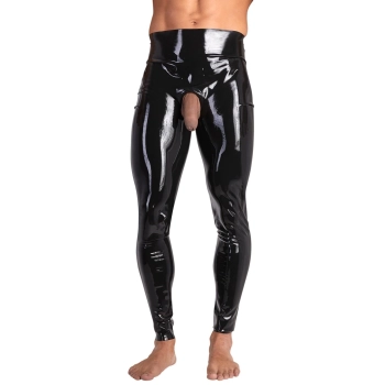LATE X - Obcisłe Lateksowe Legginsy Z Otworem Na Penisa I Jądra Czarne 2XL