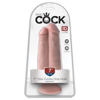 King Cock - Realistyczne Podwójne Dildo Z Przyssawką 18 CM Jasny Kolor Skóry