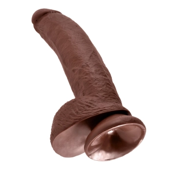 King Cock - Realistyczne Dildo Z Żołędziem Jądrami I Żyłkami 23 CM Brązowy Kolor Skóry