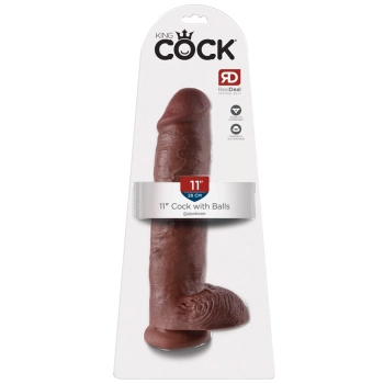 King Cock - Realistyczne Dildo Z Żołędziem Jądrami I Żyłkami 28 CM Brązowy Kolor Skóry