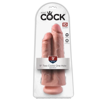 King Cock - Podwójne Realistyczne Dildo Z Przyssawką 23 CM Jasny Kolor Skóry