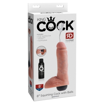 King Cock - Realistyczne Naturalne Dildo Z Wytryskiem 20 CM Jasny Kolor Skóry