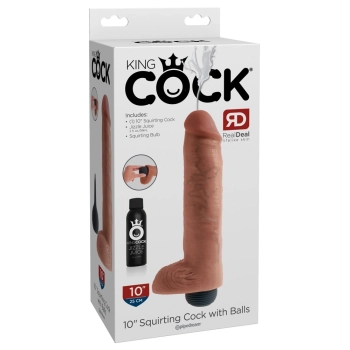 King Cock - Realistyczne Naturalne Dildo Z Wytryskiem 25 CM Jasny Kolor Skóry