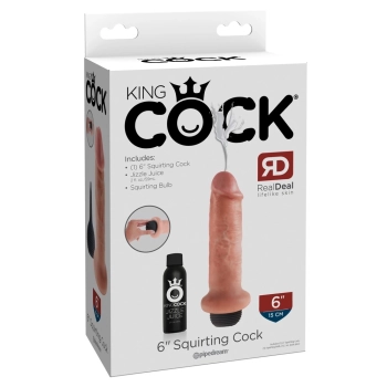 King Cock - Realistyczne Naturalne Dildo Z Wytryskiem 15 CM Jasny Kolor Skóry