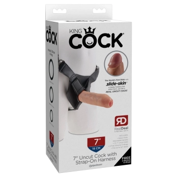 King Cock - Realistyczne Dildo Z Ruchomym Napletkiem Strap-On 18 CM Jasny Kolor Skóry