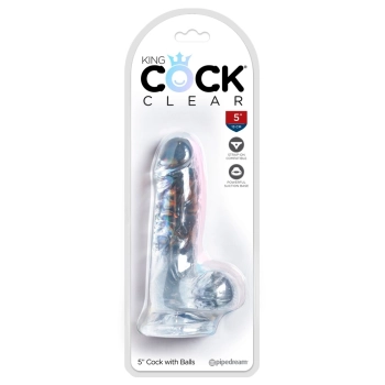 King Cock Clear - Realistyczne Dildo Z Jądrami I Przyssawką Przezroczyste 13 CM