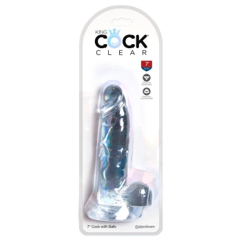 King Cock Clear - Realistyczne Dildo Z Jądrami I Przyssawką Przezroczyste 18 CM