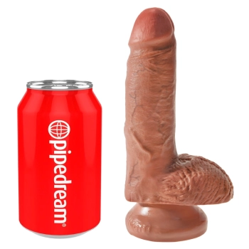 King Cock - Realistyczne Dildo Z Żołędziem Jądrami I Żyłkami 18 CM Ciemny Kolor Skóry