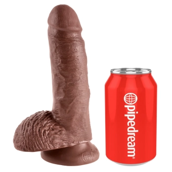 King Cock - Realistyczne Dildo Z Żołędziem Jądrami I Żyłkami 18 CM Brązowy Kolor Skóry