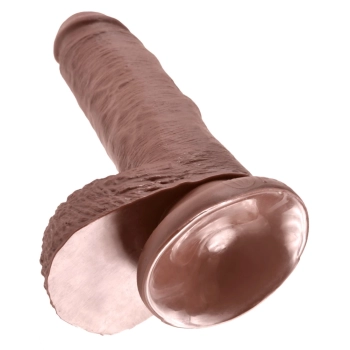 King Cock - Realistyczne Dildo Z Żołędziem Jądrami I Żyłkami 18 CM Brązowy Kolor Skóry