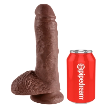 King Cock - Realistyczne Dildo Z Żołędziem Jądrami I Żyłkami 20 CM Ciemny Kolor Skóry