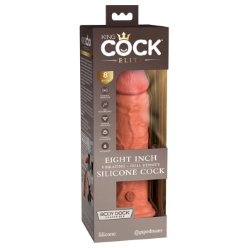 King Cock Elite - Realistyczny Silikonowy Wibrator Z Przyssawką 20 CM + Pilot Ciemny Kolor Skóry