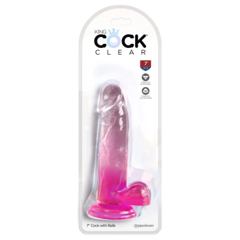 King Cock Clear - Realistyczne Dildo Z Jądrami I Przyssawką Przezroczyste-Różowe 18 CM