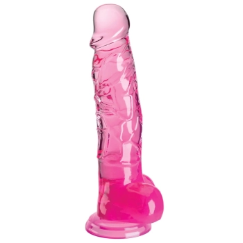 King Cock Clear - Realistyczne Dildo Z Jądrami I Przyssawką Przezroczyste-Różowe 20 CM