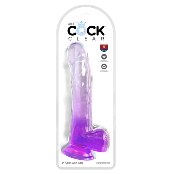 King Cock Clear - Realistyczne Dildo Z Jądrami I Przyssawką Przezroczyste-Fioletowe 23 CM