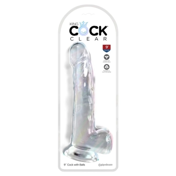 King Cock Clear - Realistyczne Dildo Z Jądrami I Przyssawką Przezroczyste 23 CM