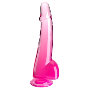 King Cock Clear - Realistyczne Dildo Z Jądrami I Przyssawką Przezroczyste-Różowe 25 CM