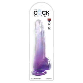 King Cock Clear - Realistyczne Dildo Z Jądrami I Przyssawką Przezroczyste-Fioletowe 25 CM