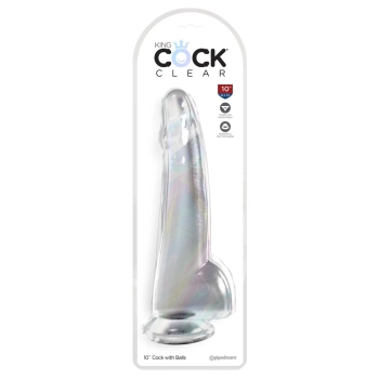 King Cock Clear - Realistyczne Dildo Z Jądrami I Przyssawką Przezroczyste 25 CM